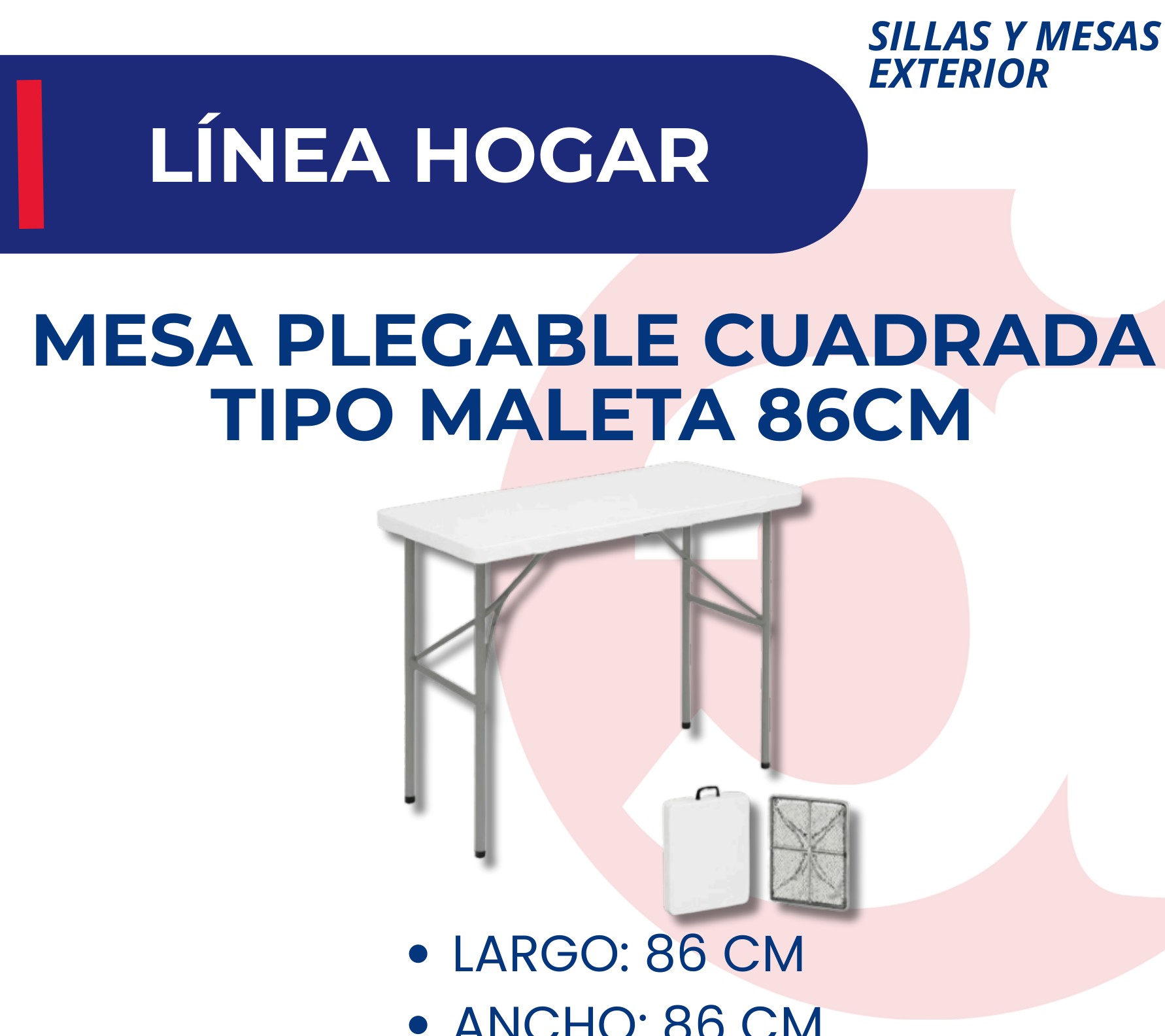 Mesa Plegable Cuadrada Tipo Maleta 86CM
