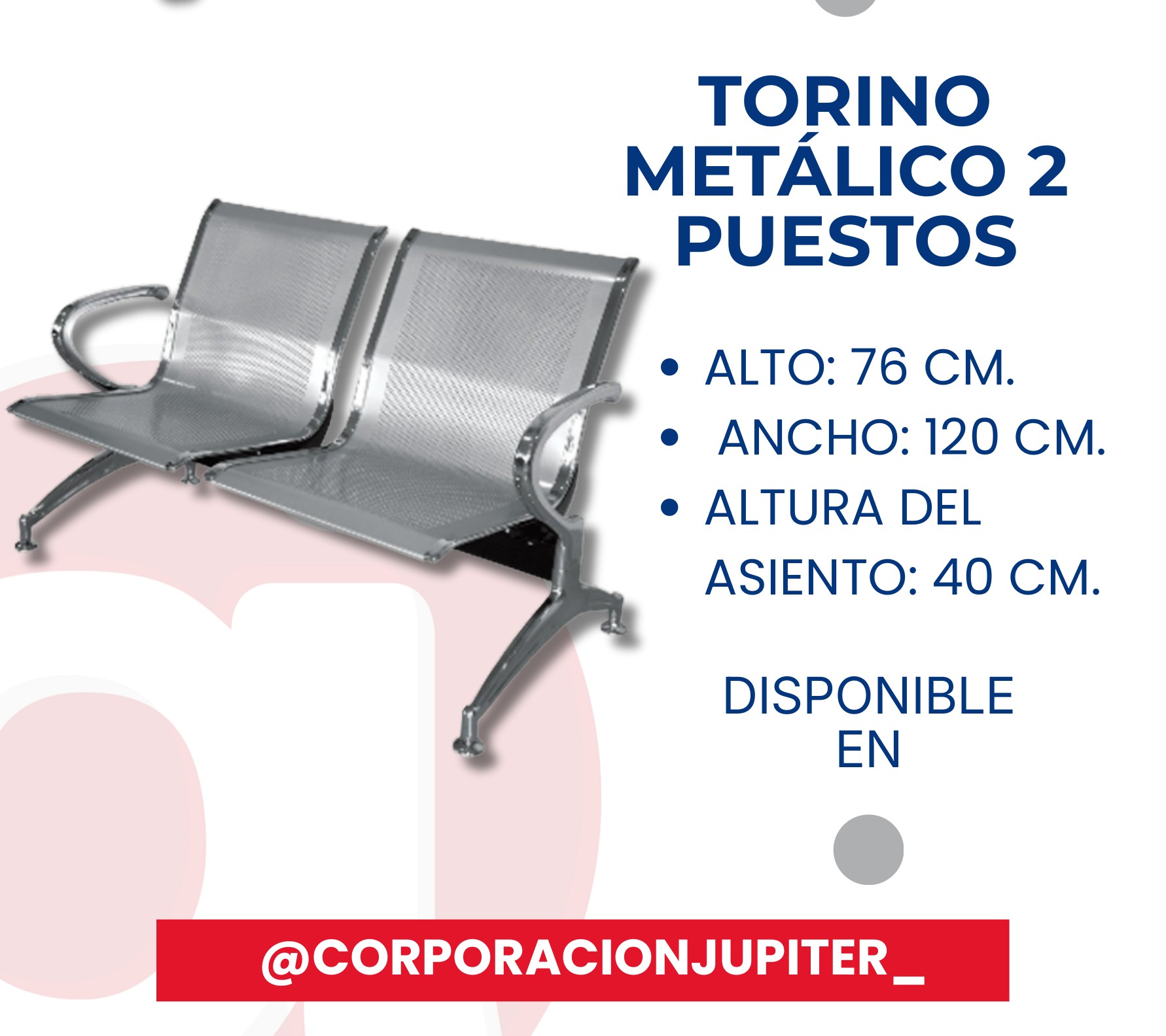 Silla Tándem Torino Metálico 2 Puestos