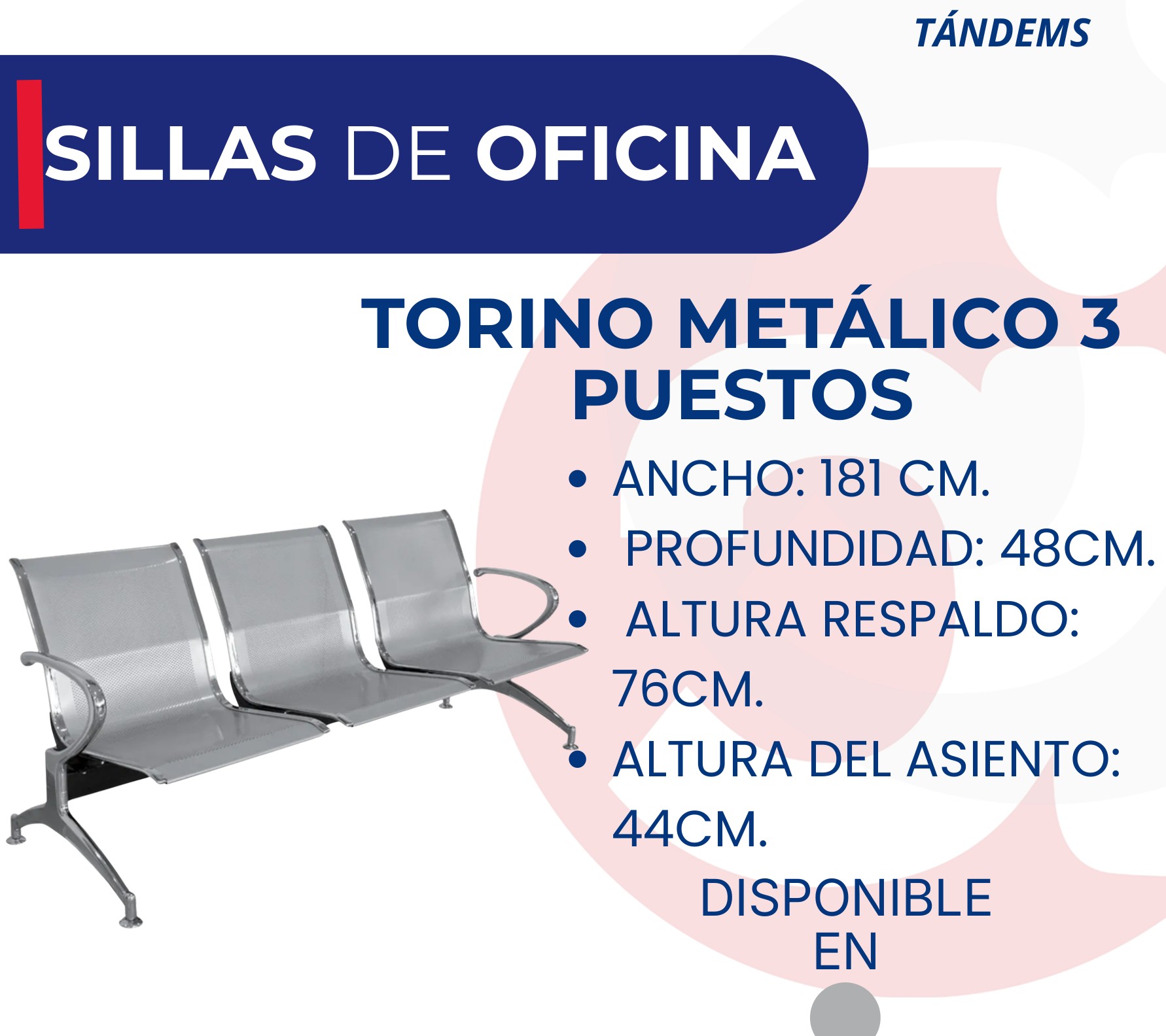 Silla Tándem Torino Metálico 3 Puestos