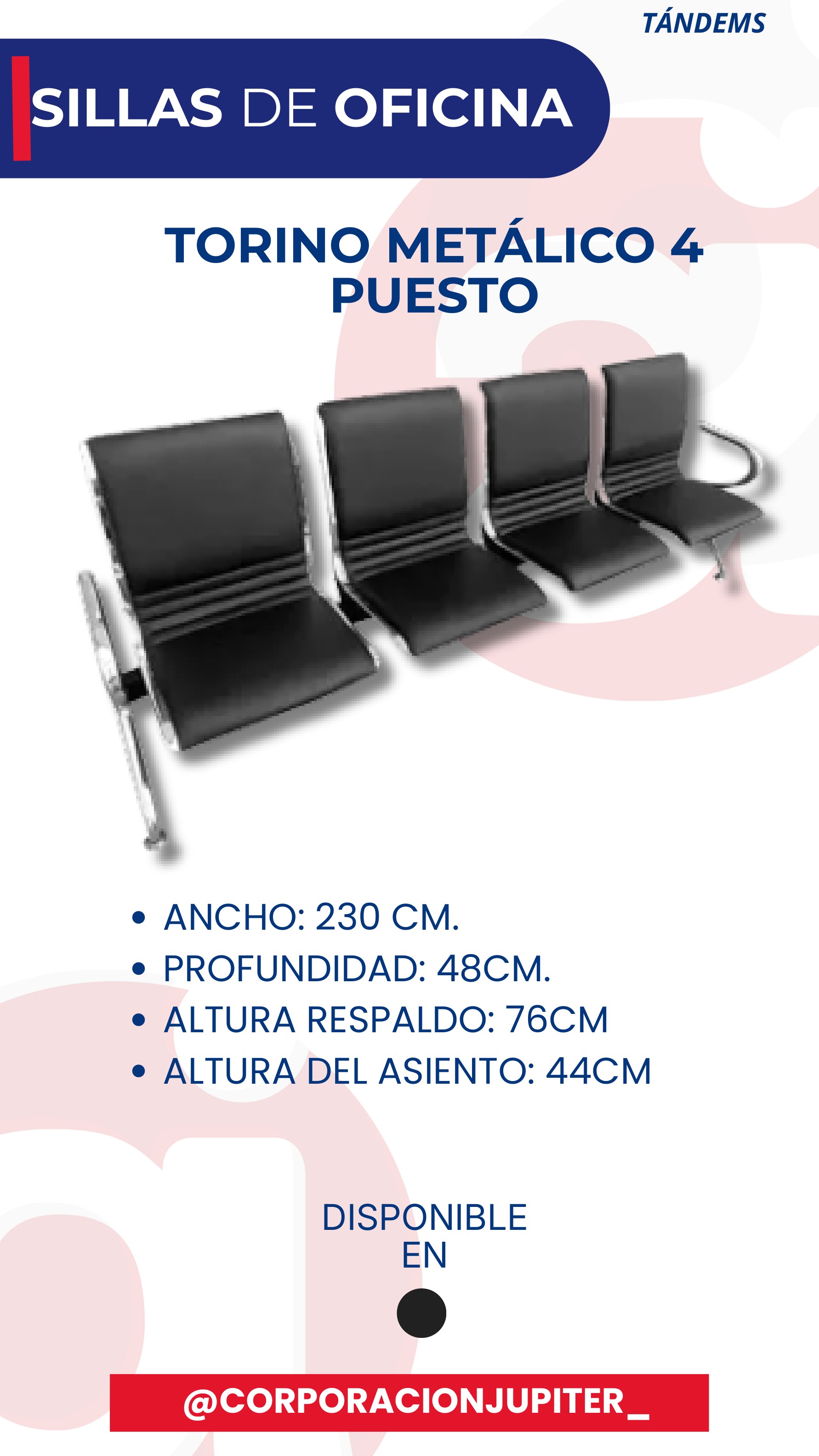 Silla Tándem Torino Metálico 4 Puesto