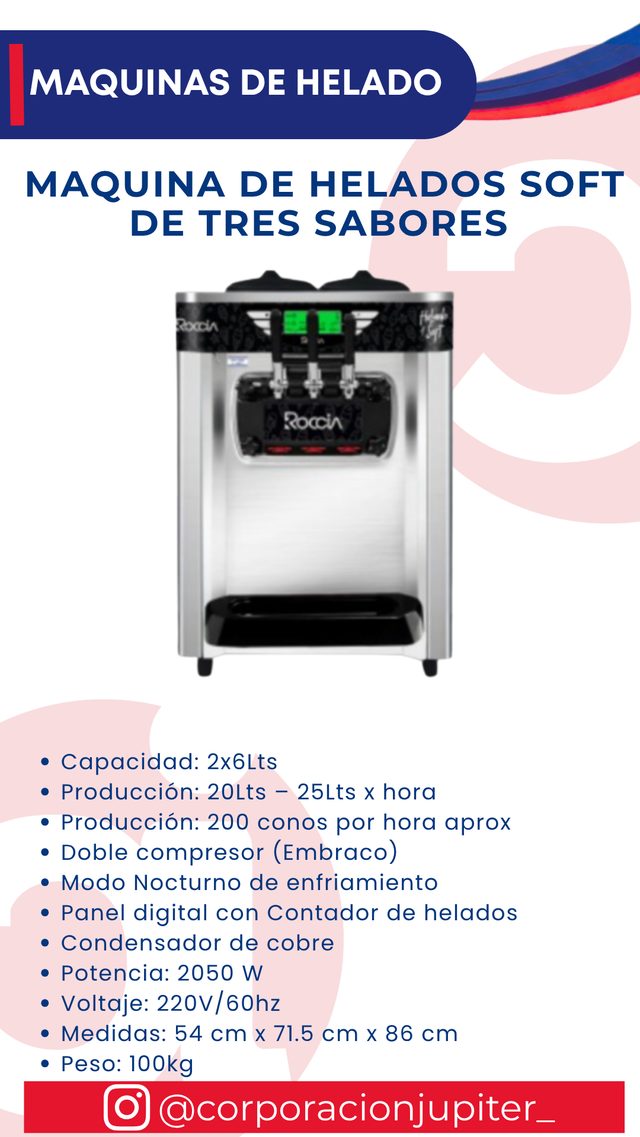 Maquina de Helados Soft de Tres Sabores