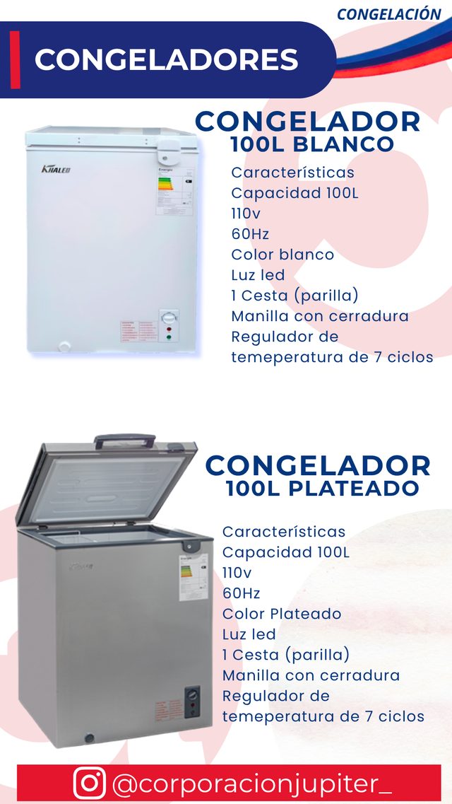 Congelador 100L Blanco / Congelador 100L Plateado