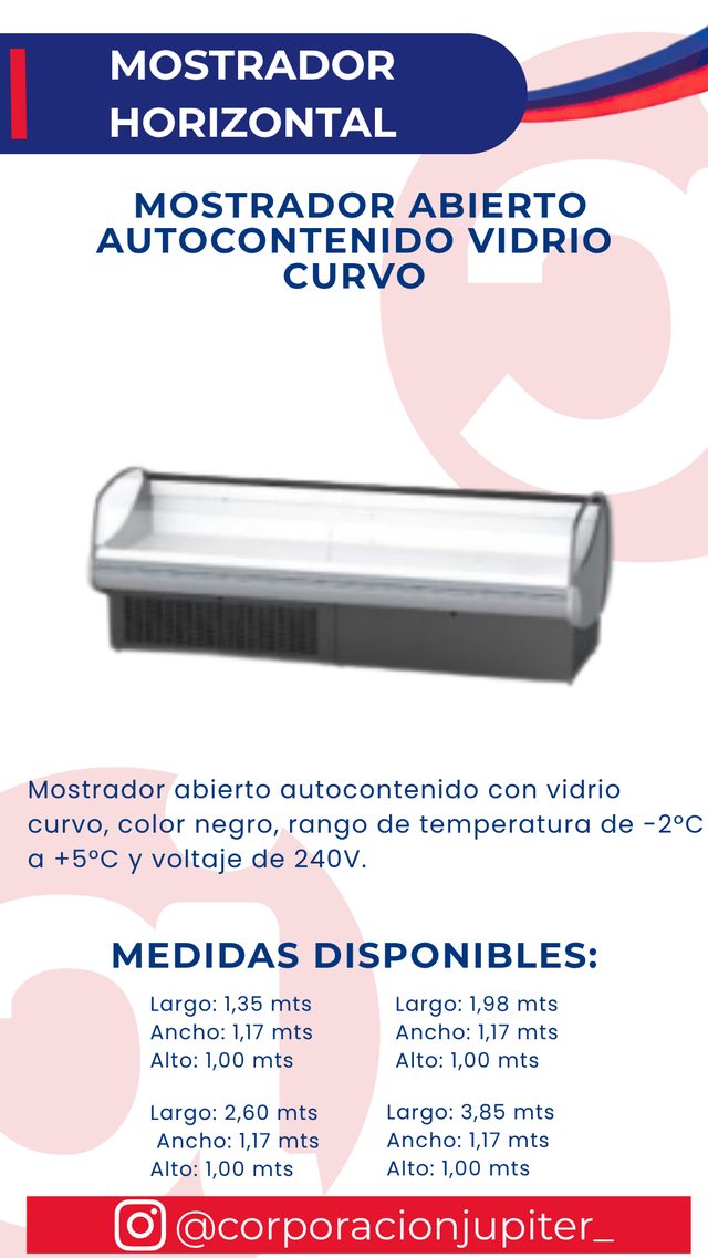 Mostrador Abierto Autocontenido Vidrio Curvo