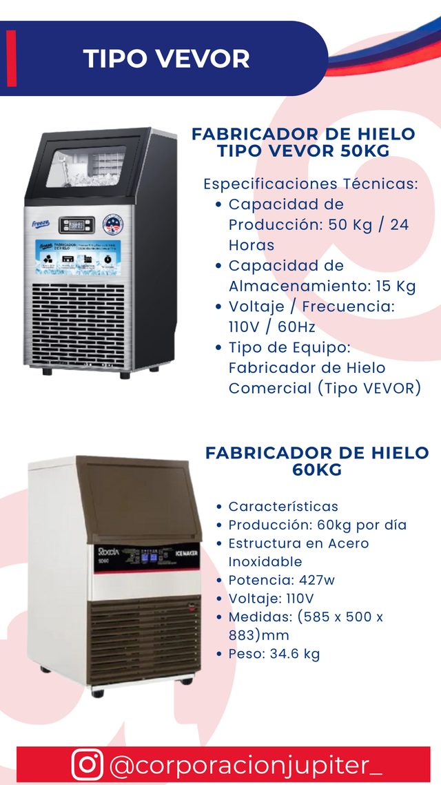 Fabricador de Hielo Tipo VEVOR 50Kg / Fabricador de Hielo 60Kg
